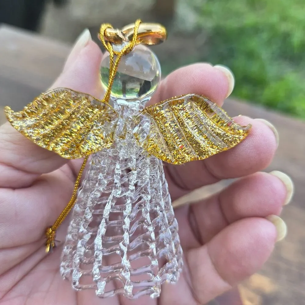 Carlton Cards Set of 2 Hand-Blown Glass Angel Ornaments with Gold Accents